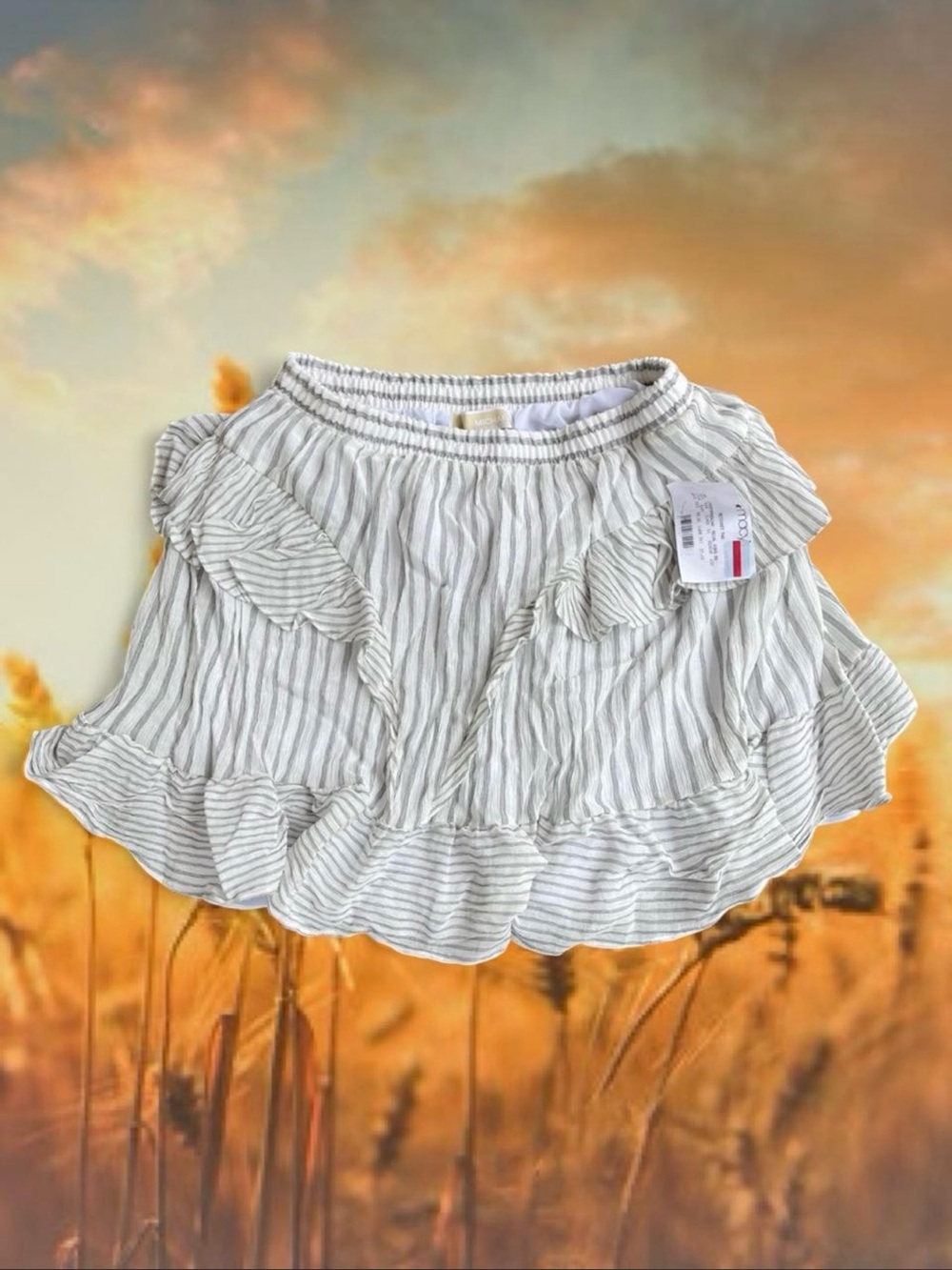 Michael Michael Kors NWT Shear White And Gray Striped Ruffle Skirt Women’s S